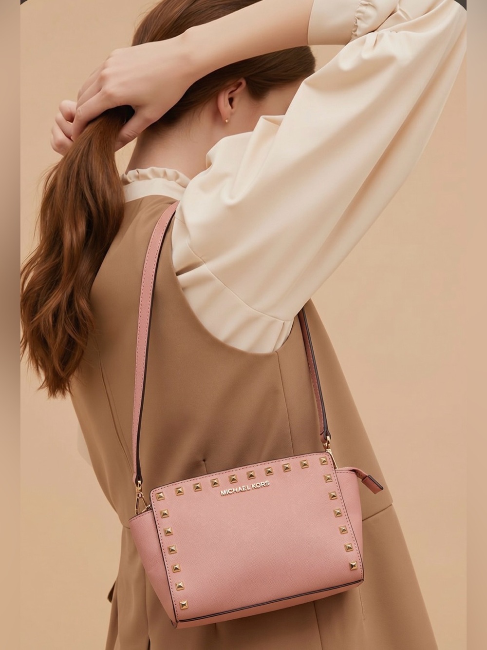 Michael Kors Blush Pink Studded Saffiano Crossbody